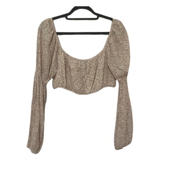 Lelis LIKE NEW micro floral print long sleeve smocked button crop top size L - Picture 1 of 6